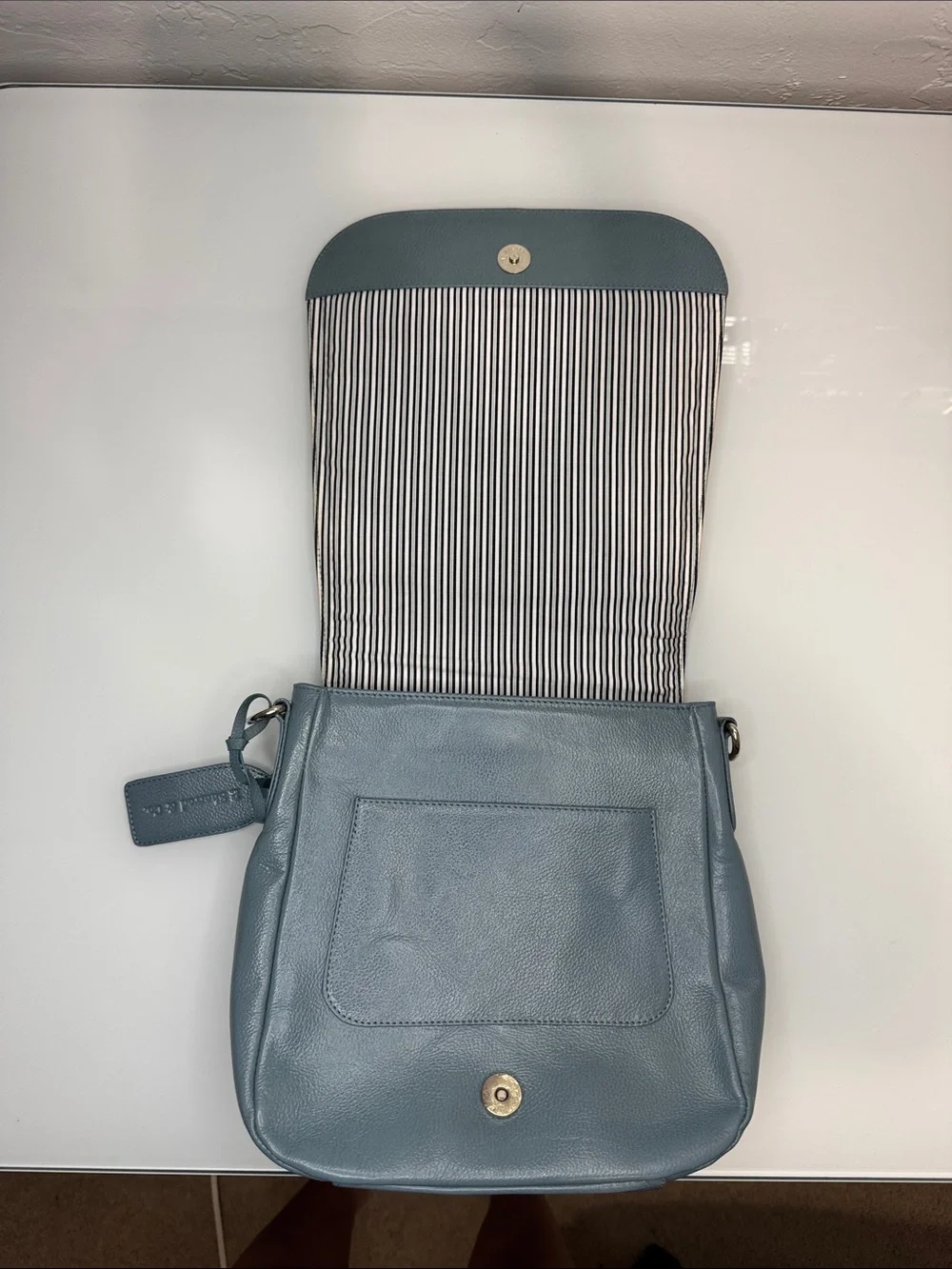 P. Sherrod & Co dusty blue leather crossbody bag